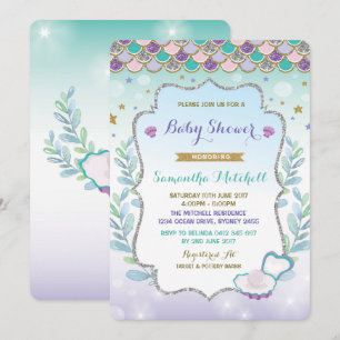 Mermaid Baby Shower Einladung Lila Gold Ocean