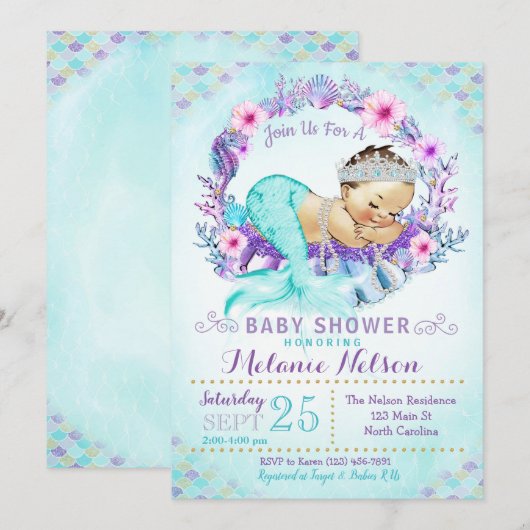 Mermaid Baby Shower Einladung Sprinkle (Vorne/Hinten)