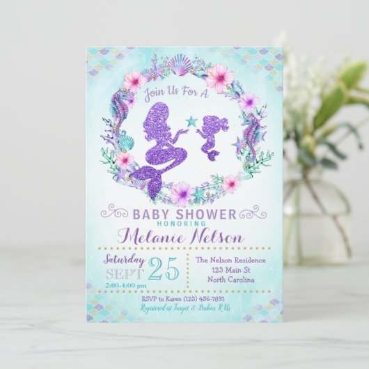 Mermaid Baby Shower Einladung Sprinkle (Stehend Vorderseite)