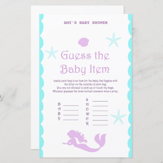 Mermaid Baby Shower Game (Vorne/Hinten)