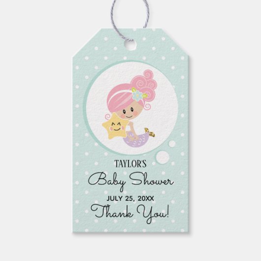 Mermaid Baby Shower Geschenk Tag Rosa Haar Light S Geschenkanhänger (Vorderseite)