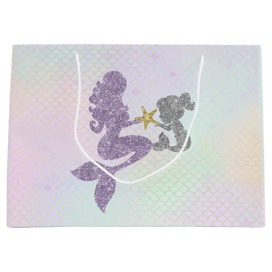 Mermaid Baby Shower Gift Bag Glitter Mermaids Große Geschenktüte (Vorderseite)