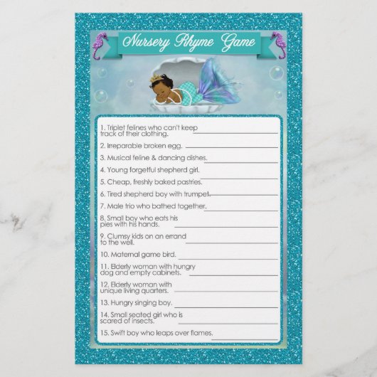 Mermaid Baby Shower Kinderzimmer Rhyme Game #135 Flyer (Vorne)