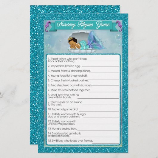 Mermaid Baby Shower Kinderzimmer Rhyme Game #136 (Vorne/Hinten)