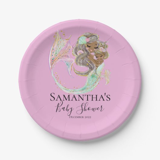 Mermaid Baby Shower nautisch rosa Papier Teller (Vorderseite)