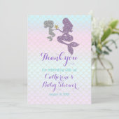 Mermaid Baby Shower Sparkle Lila Aquamarin anpasse Dankeskarte (Stehend Vorderseite)