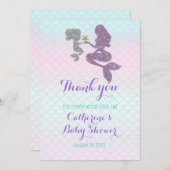 Mermaid Baby Shower Sparkle Lila Aquamarin anpasse Dankeskarte (Vorne/Hinten)