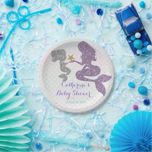 Mermaid Baby Shower Sparkle Lila Aquamarin anpasse Pappteller (Party)