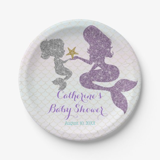 Mermaid Baby Shower Sparkle Lila Aquamarin anpasse Pappteller (Vorderseite)