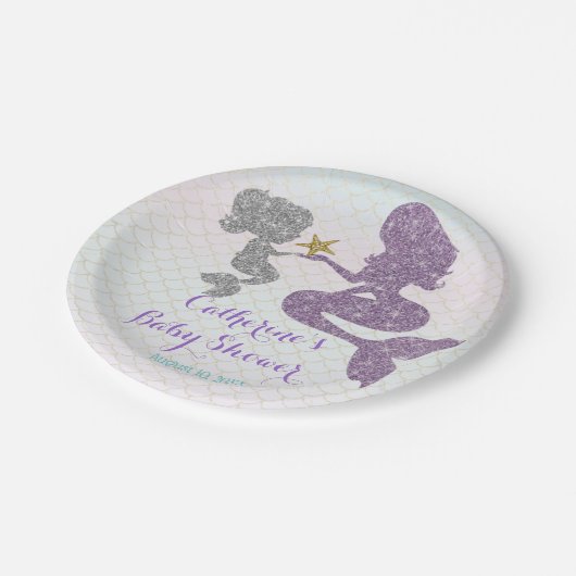 Mermaid Baby Shower Sparkle Lila Aquamarin anpasse Pappteller (Schrägansicht)