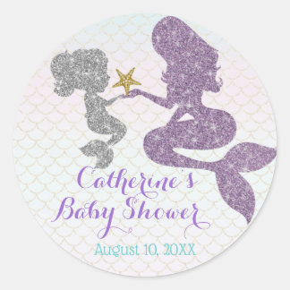 Mermaid Baby Shower Sparkle Lila Aquamarin anpasse Runder Aufkleber