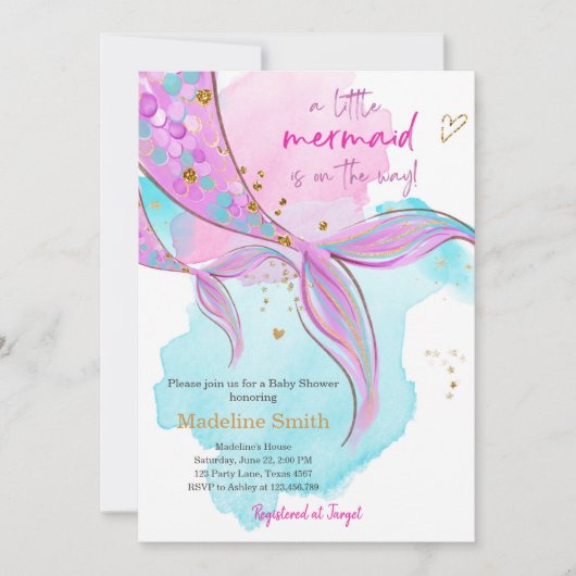Mermaid Baby Shower Sprinkle Girl Pink Einladung (Vorderseite)