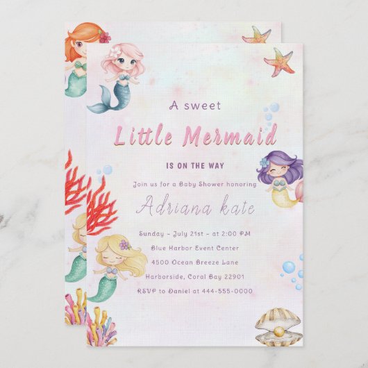 Mermaid Baby Shower Under the Sea Baby Girl Invita Einladung (Vorne/Hinten)