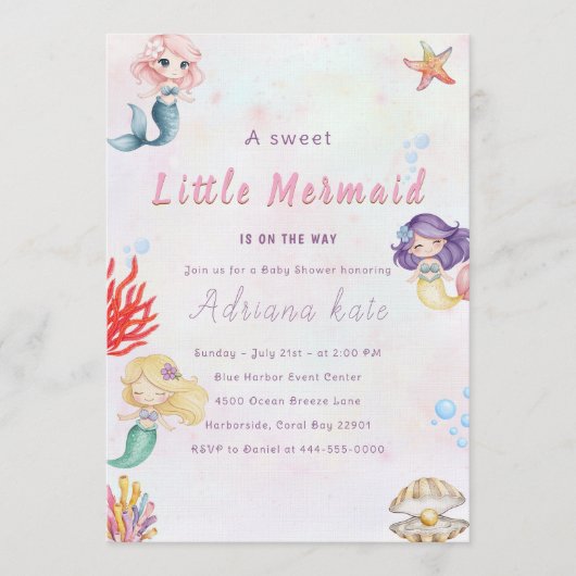 Mermaid Baby Shower Under the Sea Baby Girl Invita Einladung (Vorderseite)