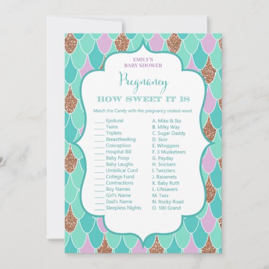 Mermaid Baby Showgame Antworten Einladung (Vorderseite)