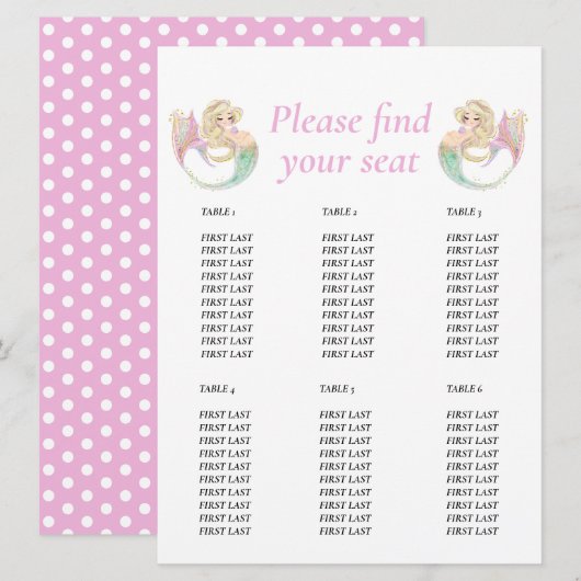 Mermaid Babydusche. Tabellenkalkulationspunkte Einladung (Vorne/Hinten)