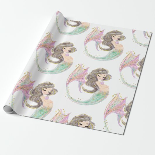 Mermaid Babydusche. Unter dem Meer. Glitzer Geschenkpapier (Ungerollt)
