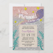 Mermaid Babydusche unter dem Meer Silberner Glitze Einladung (Vorderseite)