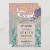 Mermaid Babydusche unter dem Meer Silberner Glitze Einladung (Vorne/Hinten)