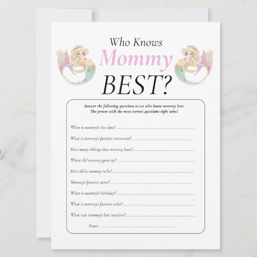 Mermaid Babydusche. Wer kennt Mommy poka Punkte? Einladung (Vorderseite)
