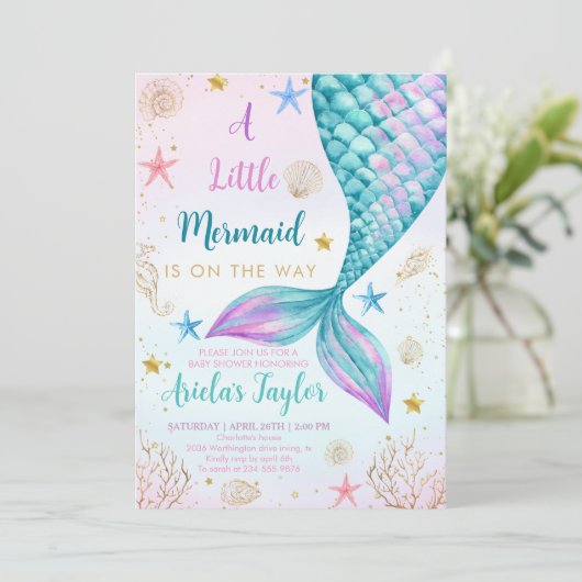Mermaid Bash unter der Sea Baby Dusche Einladung (Stehend Vorderseite)