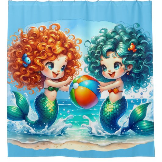 "Mermaid Beach Ball Fun" Duschvorhang (Vorderseite)