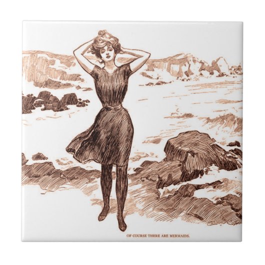 Mermaid Beach Gibson Girl Viktorianisch Antique Fliese (Vorderseite)