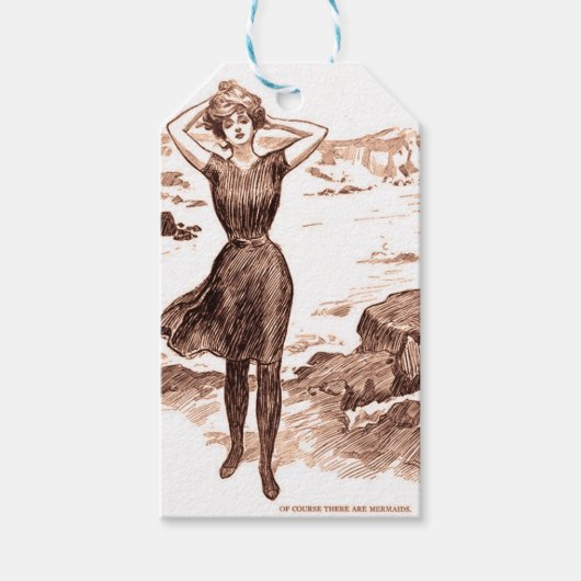 Mermaid Beach Gibson Girl Viktorianisch Antique Geschenkanhänger (Vorderseite)