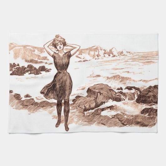 Mermaid Beach Gibson Girl Viktorianisch Antique Geschirrtuch (Horizontal)