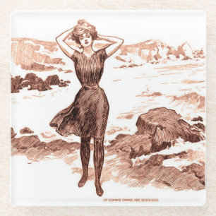 Mermaid Beach Gibson Girl Viktorianisch Antique Glasuntersetzer