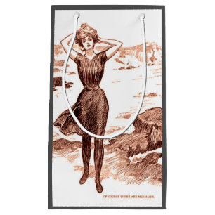 Mermaid Beach Gibson Girl Viktorianisch Antique Kleine Geschenktüte