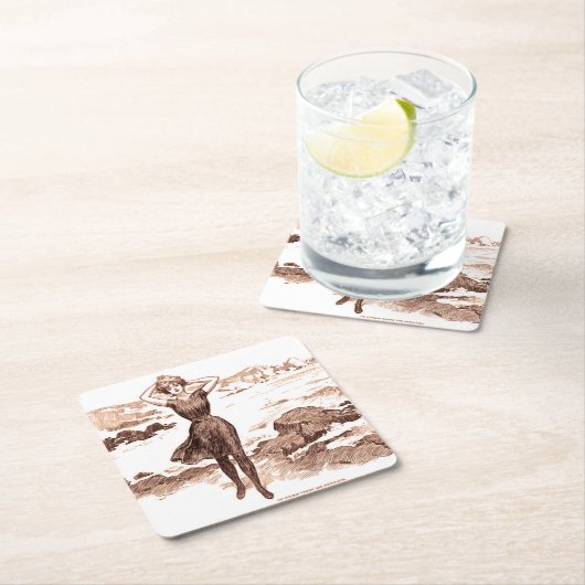 Mermaid Beach Gibson Girl Viktorianisch Antique Rechteckiger Pappuntersetzer (Vor Ort)