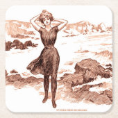 Mermaid Beach Gibson Girl Viktorianisch Antique Rechteckiger Pappuntersetzer (Vorderseite)