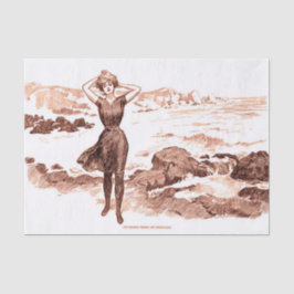 Mermaid Beach Gibson Girl Viktorianisch Antique Seidenpapier