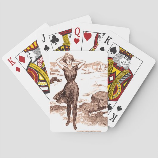 Mermaid Beach Gibson Girl Viktorianisch Antique Spielkarten (Rückseite)