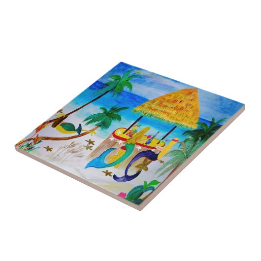Mermaid Beach Tiki Bar Art Fliese (Seite)