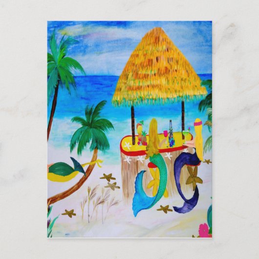 Mermaid Beach Tiki Bar Art Postkarte (Vorderseite)