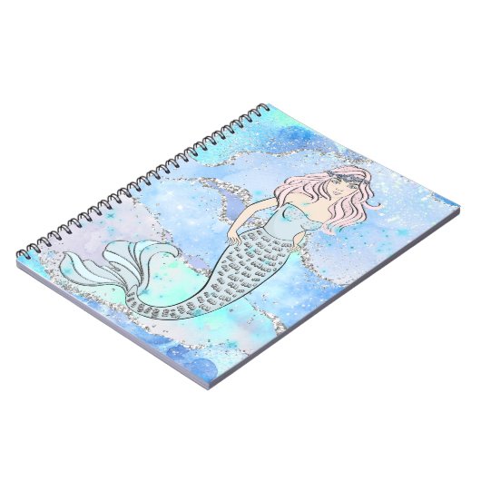Mermaid Beautiful Ocean Blue Aquamariner Glitzer G Notizblock (Linke Seite)
