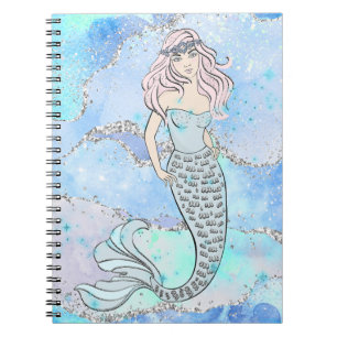 Mermaid Beautiful Ocean Blue Aquamariner Glitzer G Notizblock