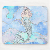Mermaid Beautiful Underwater Blue Aquamariner Glit Mousepad (Vorne)