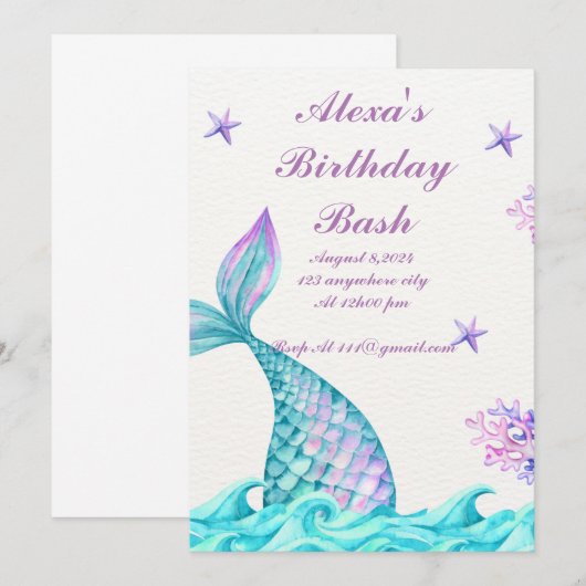 MERMAID BIRTHDAD EINLADUNG (Vorne/Hinten)