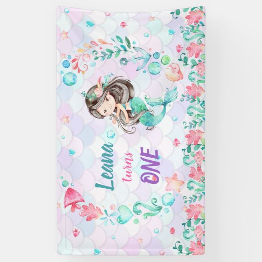 Mermaid Birthday Backdrop Banner (Vertikal)
