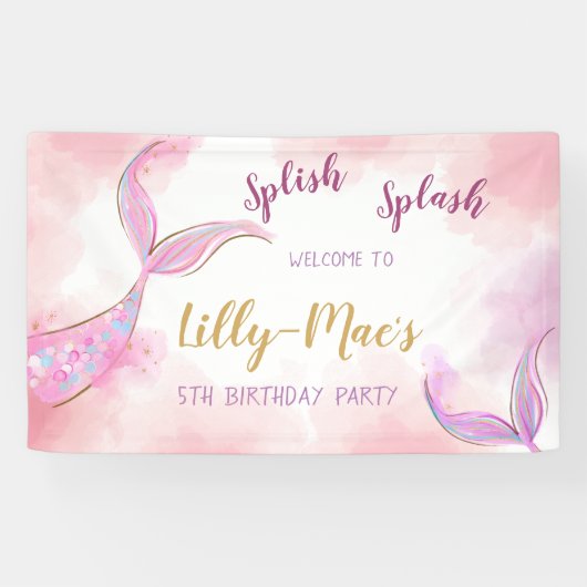 Mermaid Birthday Backdrop Girl Geburtstag Banner (Horizontal)