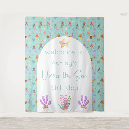 Mermaid Birthday Backdrop Tapestation Wandteppich (Vorderseite)