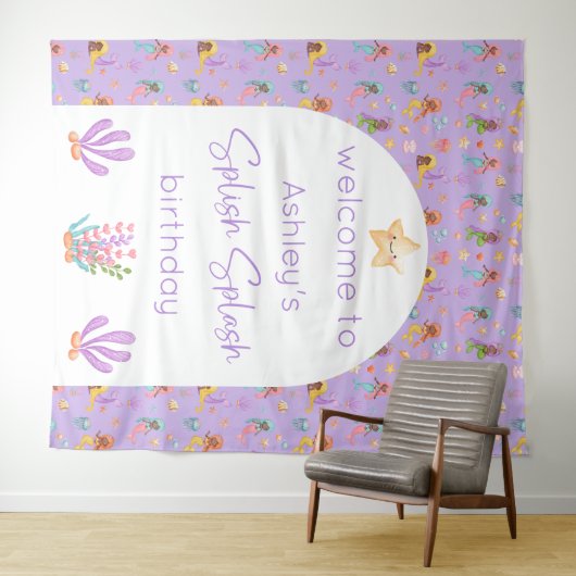 Mermaid Birthday Backdrop Tapestation Wandteppich (Beispiel (Horizontal))