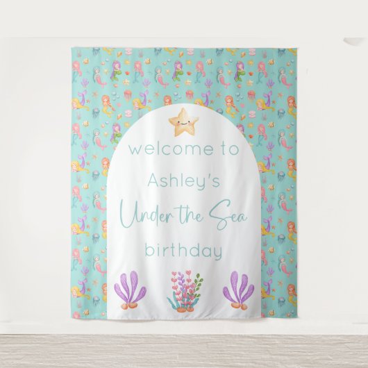 Mermaid Birthday Backdrop Tapestation Wandteppich (Vorderseite)
