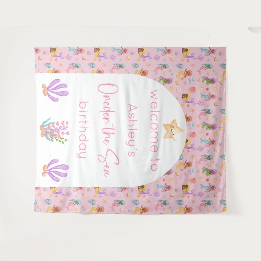 Mermaid Birthday Backdrop Tapestation Wandteppich (Vorderseite (Horizontal))