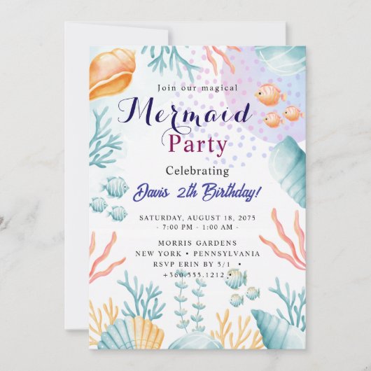 Mermaid Birthday Bash Einladung (Vorderseite)