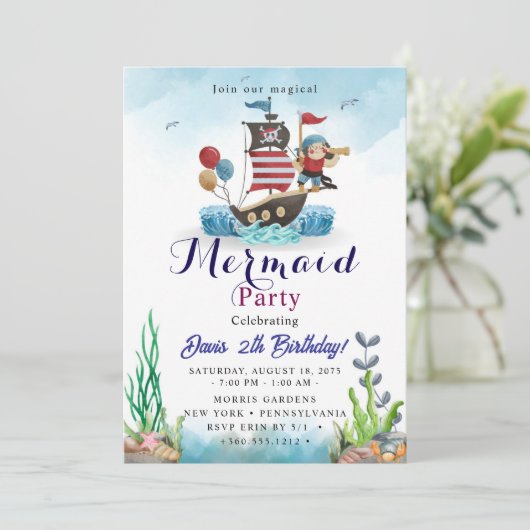 Mermaid Birthday Bash Einladung (Stehend Vorderseite)