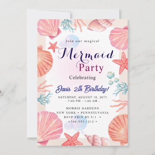 Mermaid Birthday Bash Einladung (Vorderseite)